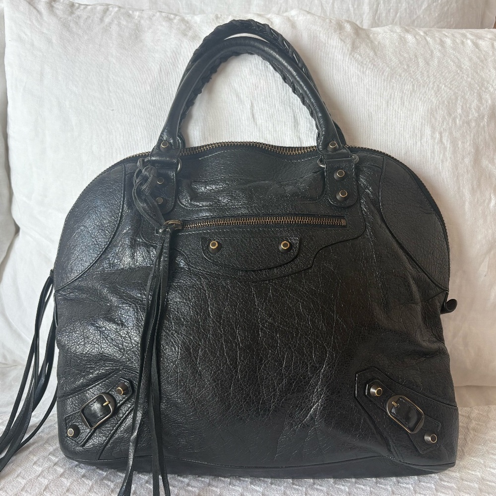 Balenciaga Work Bag, Rich black lambskin with classic brass hardware, like new